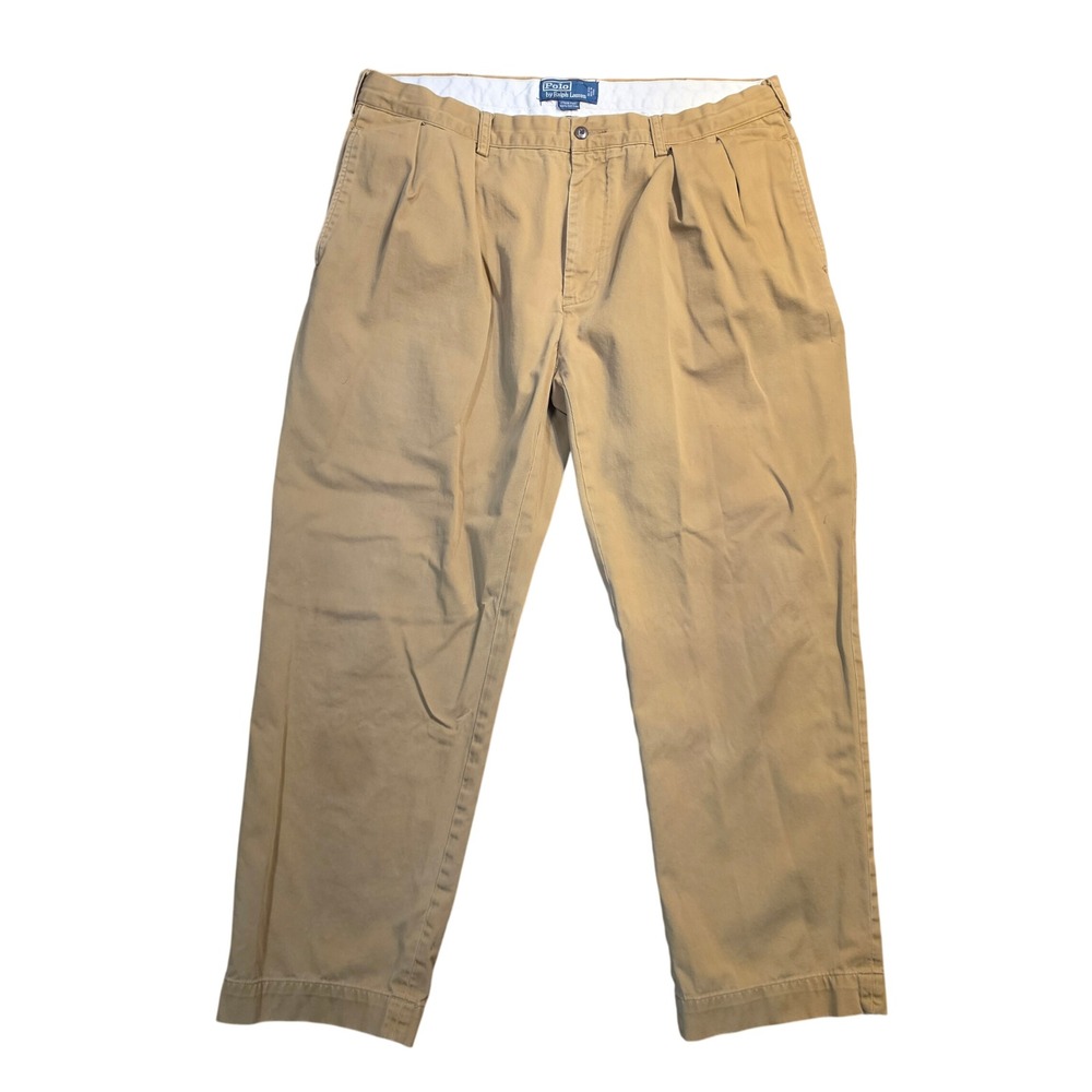 Polo Ralph Lauren Ethan Pant Mens 38x30 Tan Khaki Double Pleat Cotton Chinos